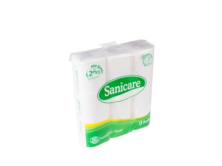 Sanicare Tissue Toilet Paper 2 ply 9/pack