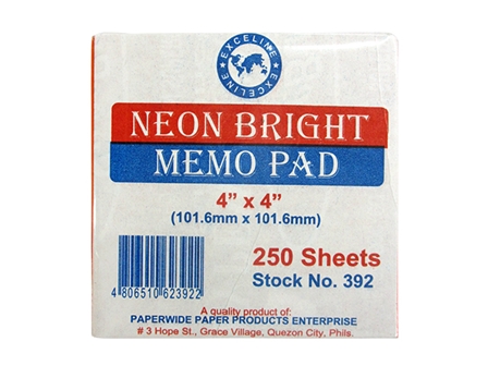 Exceline Neon-Colored Memo Pad #392 Assorted 4x4