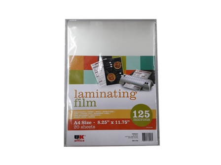UK Office Laminating Film A4 12520LF 125 Microns A4 20s