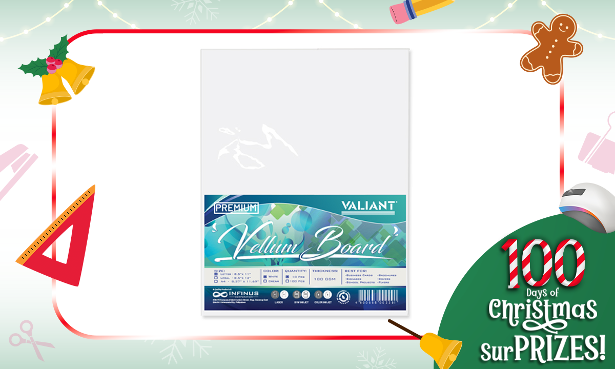 Valiant Premium Vellum Board Paper 180gsm Letter 10s (SRP PHP 34.00)