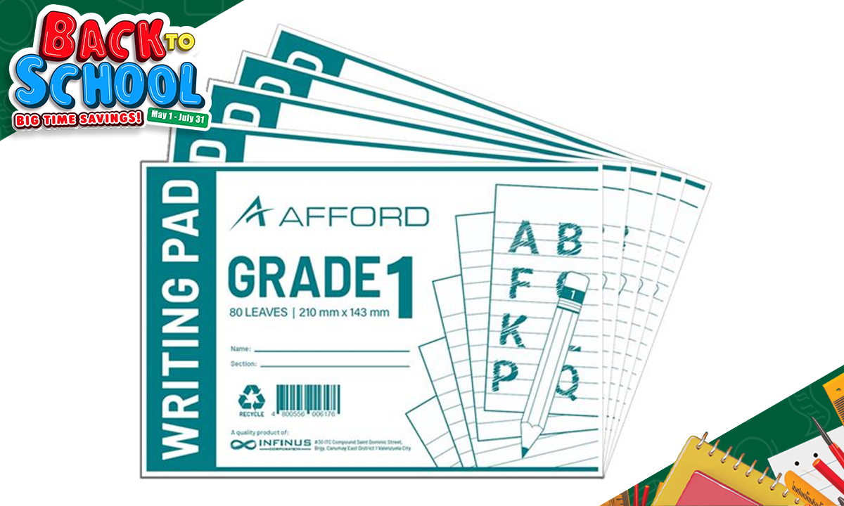 Afford Grade 1 Writing Pad 80LVS 5pads/pack (SRP PHP 100.00)