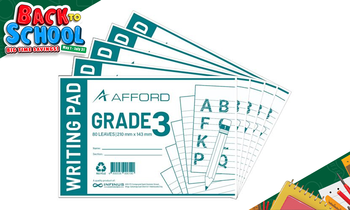 Afford Grade 3 Writing Pad 80LVS 5pads/pack (SRP PHP 100.00)