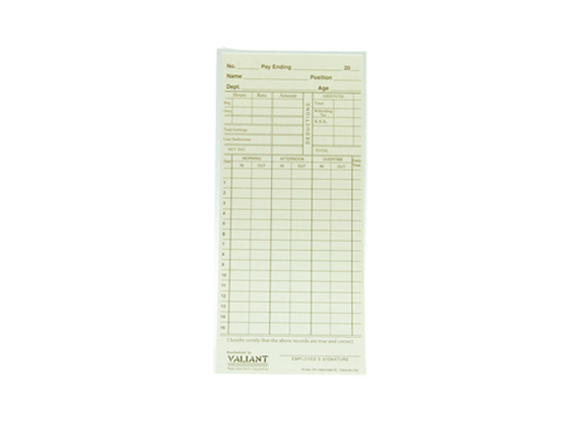 Valiant Time Card US Tag Board Cream 100s