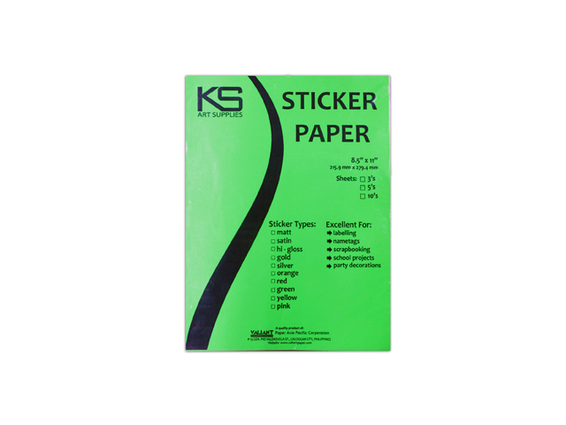 KS Sticker Paper Fluorescent Green Ltr 5's