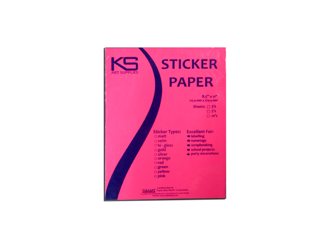 KS Sticker Paper Fluorescent Pink Ltr 5s