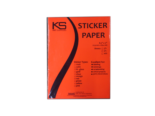 KS Sticker Paper Fluorescent Red Ltr 5s