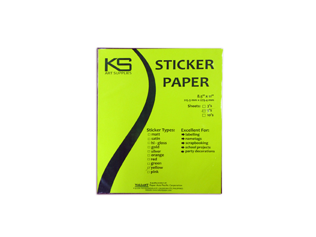 KS Sticker Paper Fluorescent Yellow Ltr 5s