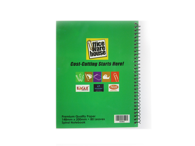 Office Warehouse Spiral Notebook w/Plastic 80LVS Asstd 
