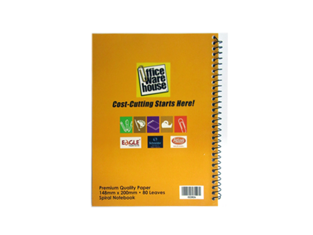 Office Warehouse Spiral Notebook w/Plastic 80LVS Asstd 