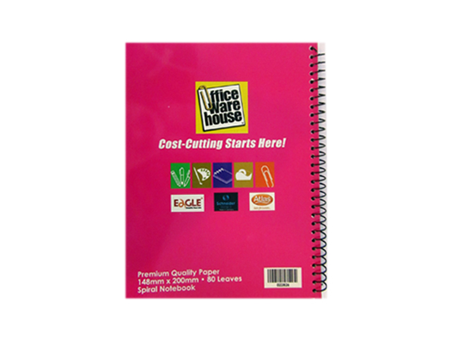 Office Warehouse Spiral Notebook w/Plastic 80LVS Asstd 