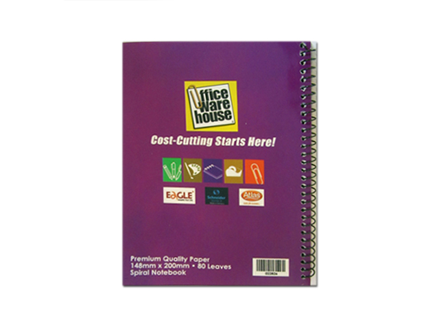 Office Warehouse Spiral Notebook w/Plastic 80LVS Asstd 