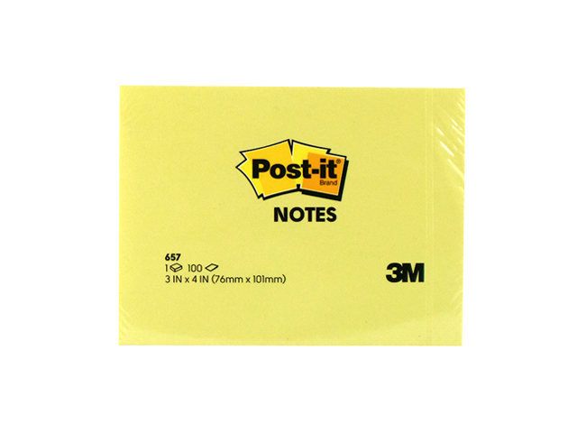 3M Post-it Note 657 100's Yellow 3 x 4