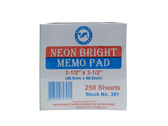 Exceline Memo Pad #391 Neon Bright Assorted 3.5 x 3.5