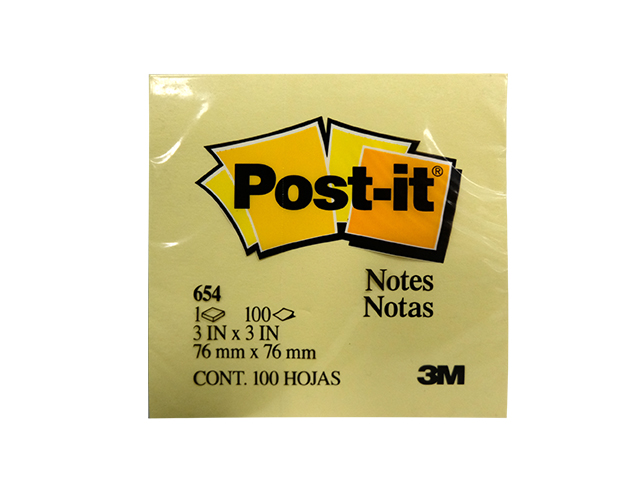 3M Post-it Note 654 100's Yellow 3 x 3