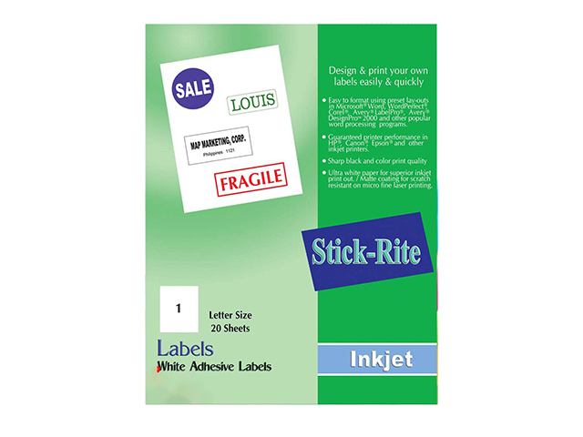 Stick-Rite Sticker Paper Inkjet 10s White