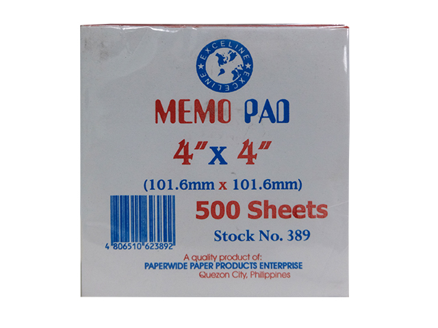 Exceline Memo Pad #389 500's White 4 x 4