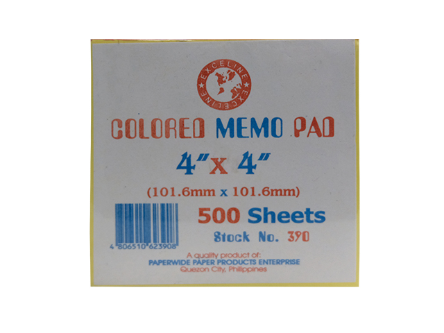 Exceline Memo Pad #390 Colored 500's Assorted 4 x 4