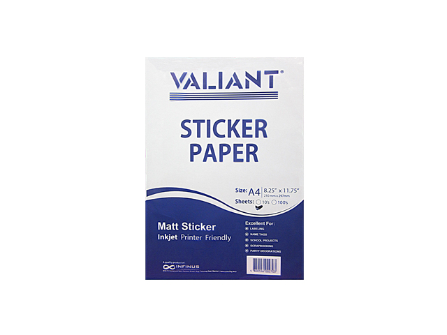 Valiant Sticker Paper A4 Matte White 10s