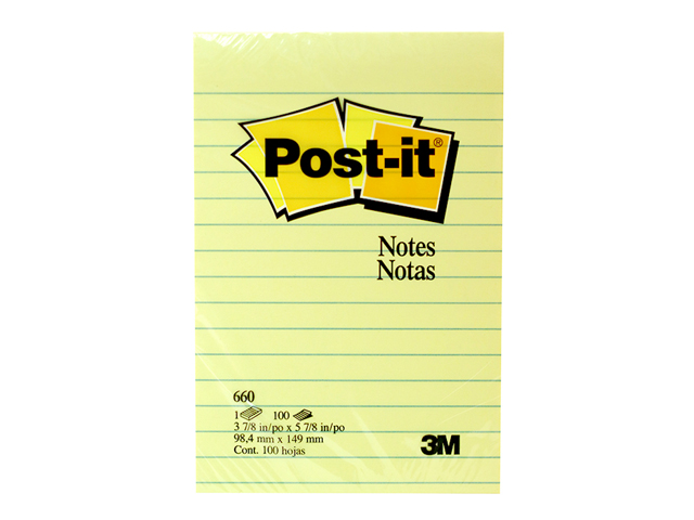 3M Post-it Note 660 100's Yellow 4 x 6
