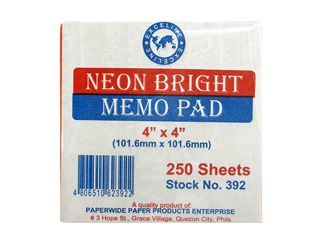 Exceline Neon-Colored Memo Pad #392 Assorted 4x4