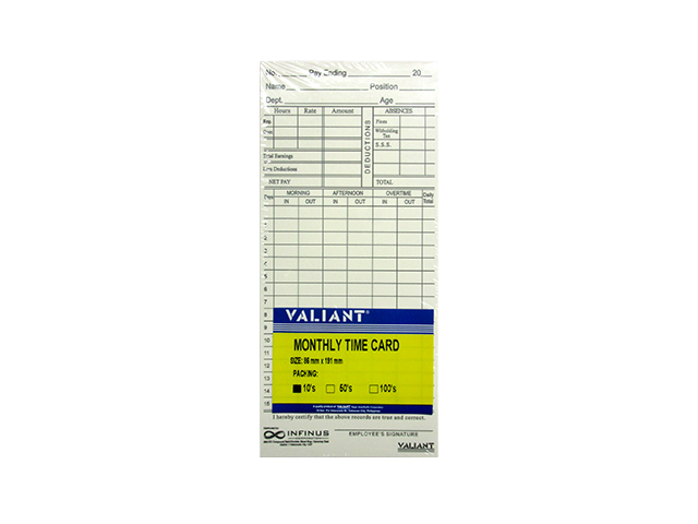 Valiant Monthly Time Card 10s