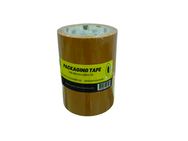 Tan Packing Tape 48mm x 80m (3 Rolls)
