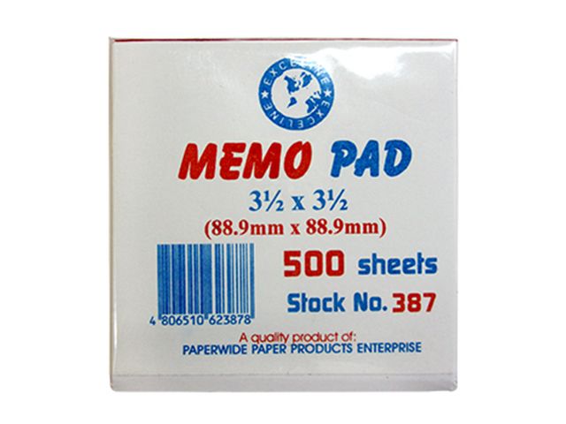 Exceline Memo Pad #387 White 3.5x3.5