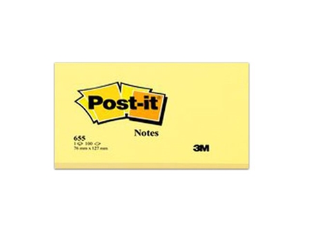 3M Post-it Note 655 100's Yellow 3 x 5