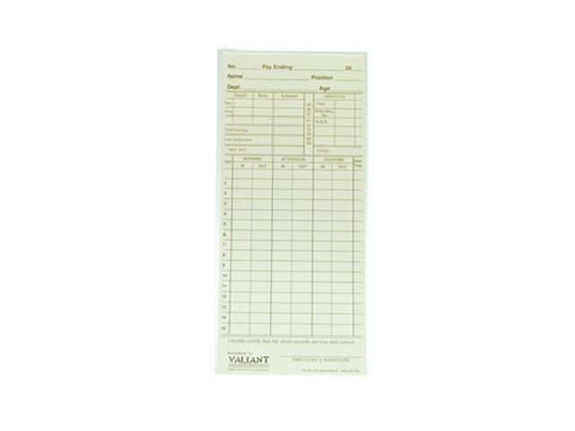 valiant time card us tag board cream 100pcs per pack time card