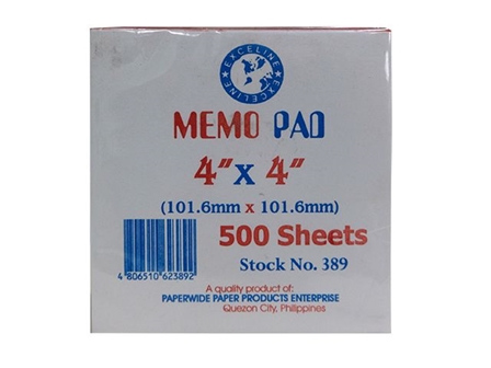 Exceline Memo Pad #389 White 4x4