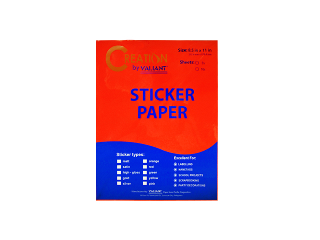 Creation Sticker Paper Fluorescent Red Ltr 5s