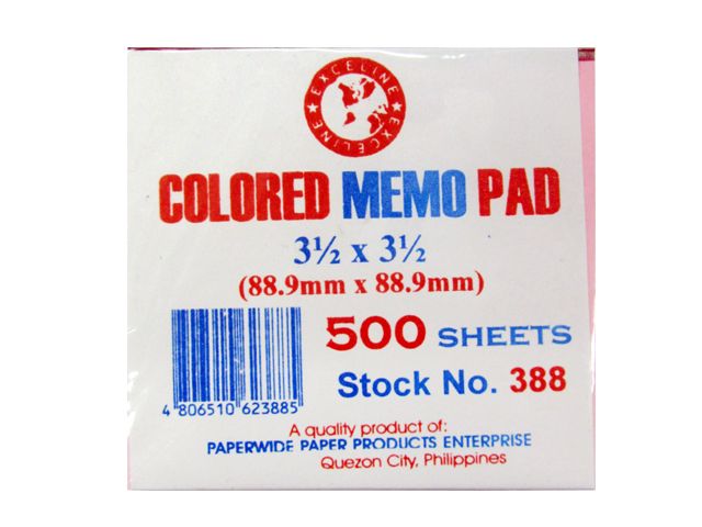 Exceline Colored Memo Pad #388 Assorted 3.5x3.5