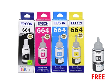 Epson 664 Ink Set Black, Cyan, Magenta & Yellow with FREE 1 Ink 664 Black