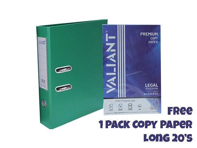 Valiant Lever Archfile Legal Green w/ Free 1 Pack Copy Paper 20s ^^