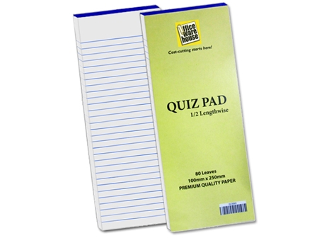 Office Warehouse 1/2 Lengthwise Quiz Pad 80 Leaves 2s