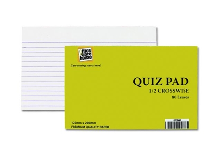 Office Warehouse 1/2 Crosswise Quiz Pad 80 Leaves 2s