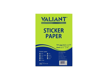 Valiant Sticker Paper A4 Fluorescent Yellow 5s