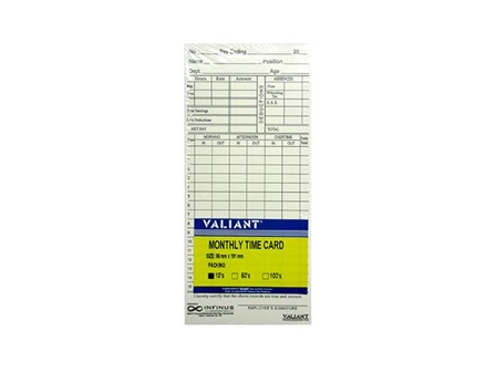 Valiant Monthly Time Card 10s