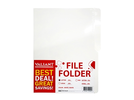 Valiant File Folder White Letter 25s